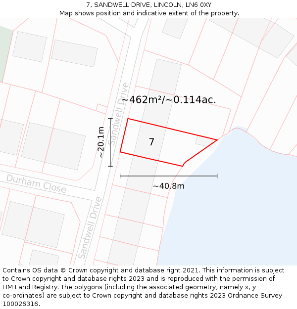 7, SANDWELL DRIVE, LINCOLN, LN6 0XY: Plot and title map