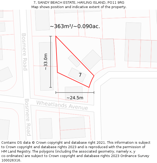 7, SANDY BEACH ESTATE, HAYLING ISLAND, PO11 9RG: Plot and title map