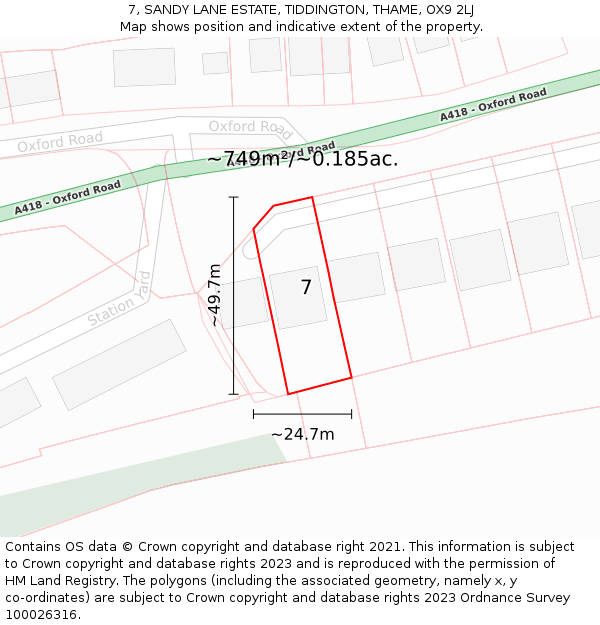 7, SANDY LANE ESTATE, TIDDINGTON, THAME, OX9 2LJ: Plot and title map