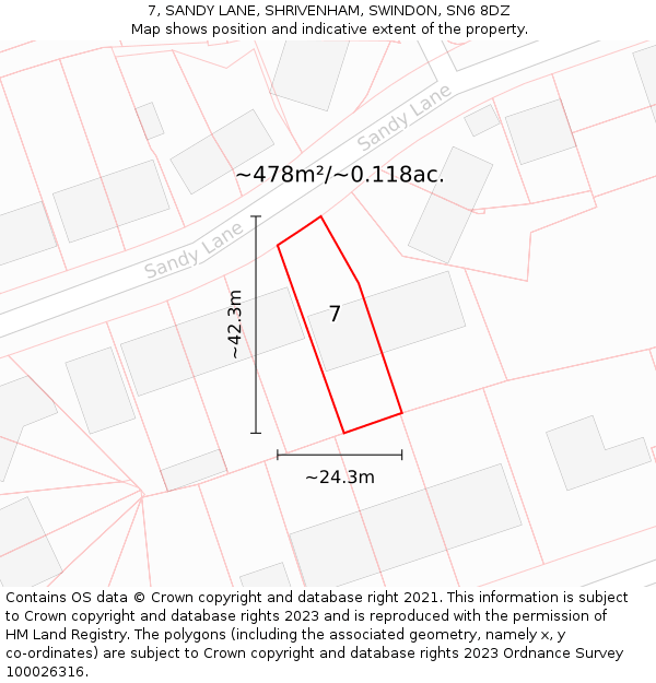 7, SANDY LANE, SHRIVENHAM, SWINDON, SN6 8DZ: Plot and title map
