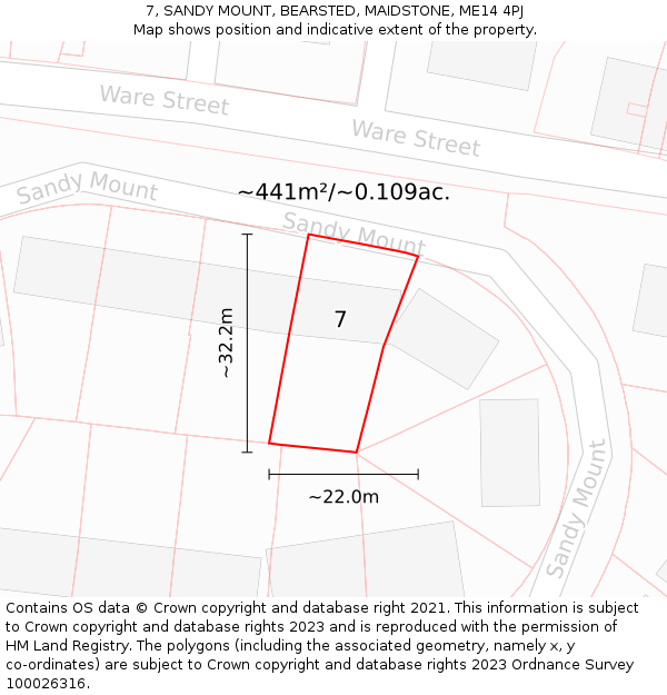 7, SANDY MOUNT, BEARSTED, MAIDSTONE, ME14 4PJ: Plot and title map