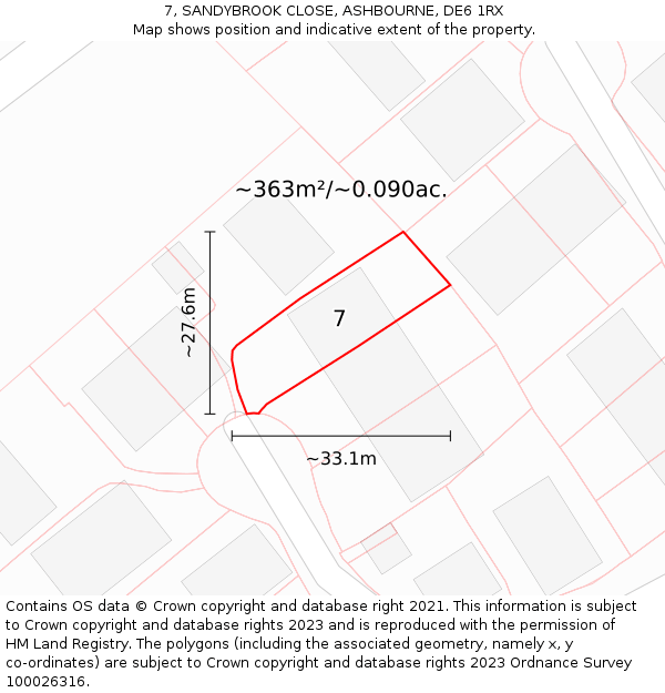 7, SANDYBROOK CLOSE, ASHBOURNE, DE6 1RX: Plot and title map