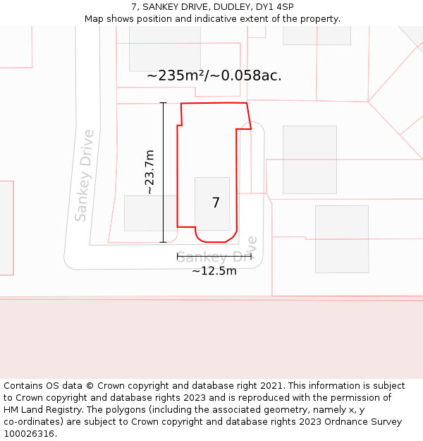 7, SANKEY DRIVE, DUDLEY, DY1 4SP: Plot and title map