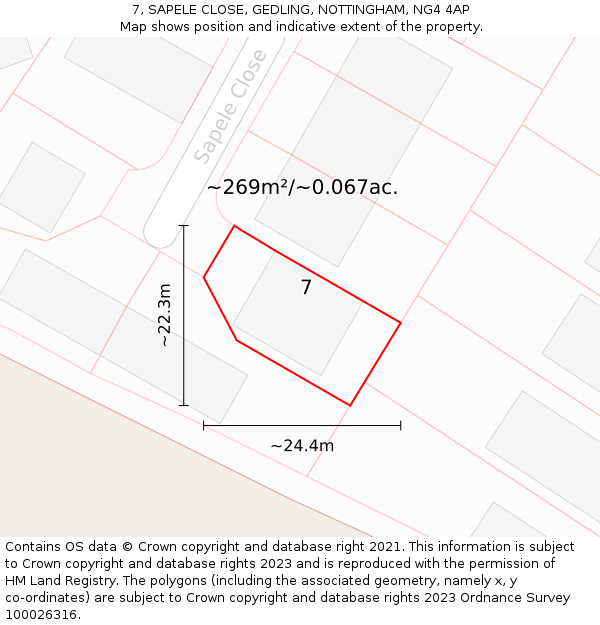 7, SAPELE CLOSE, GEDLING, NOTTINGHAM, NG4 4AP: Plot and title map