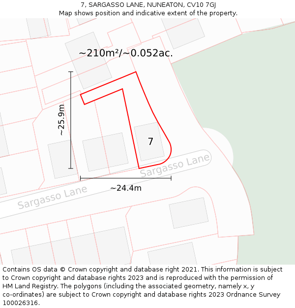 7, SARGASSO LANE, NUNEATON, CV10 7GJ: Plot and title map