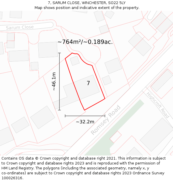 7, SARUM CLOSE, WINCHESTER, SO22 5LY: Plot and title map