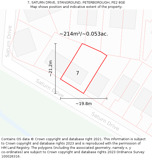 7, SATURN DRIVE, STANGROUND, PETERBOROUGH, PE2 8GE: Plot and title map