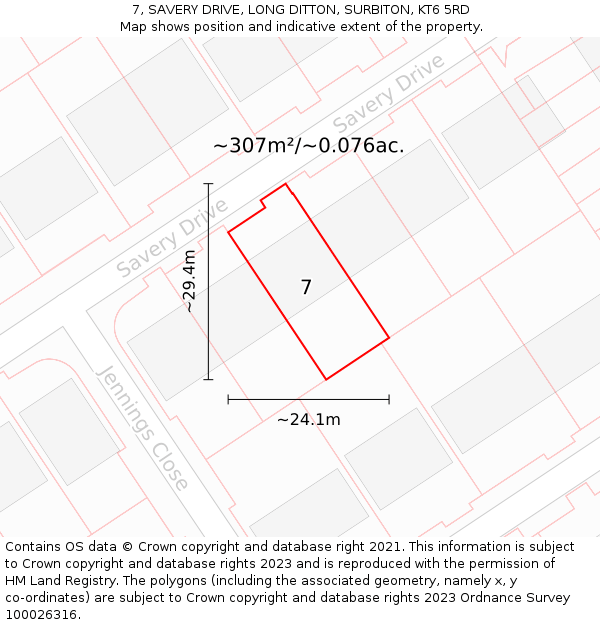 7, SAVERY DRIVE, LONG DITTON, SURBITON, KT6 5RD: Plot and title map