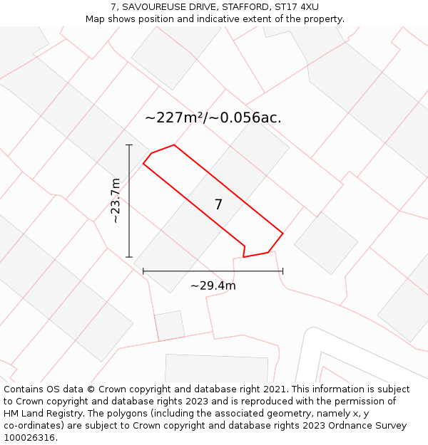 7, SAVOUREUSE DRIVE, STAFFORD, ST17 4XU: Plot and title map