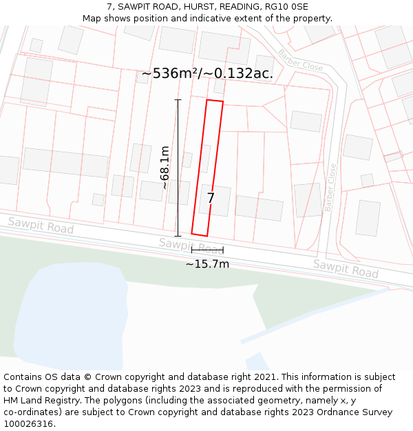 7, SAWPIT ROAD, HURST, READING, RG10 0SE: Plot and title map