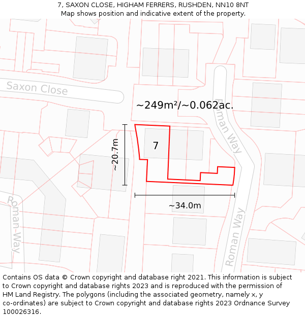 7, SAXON CLOSE, HIGHAM FERRERS, RUSHDEN, NN10 8NT: Plot and title map