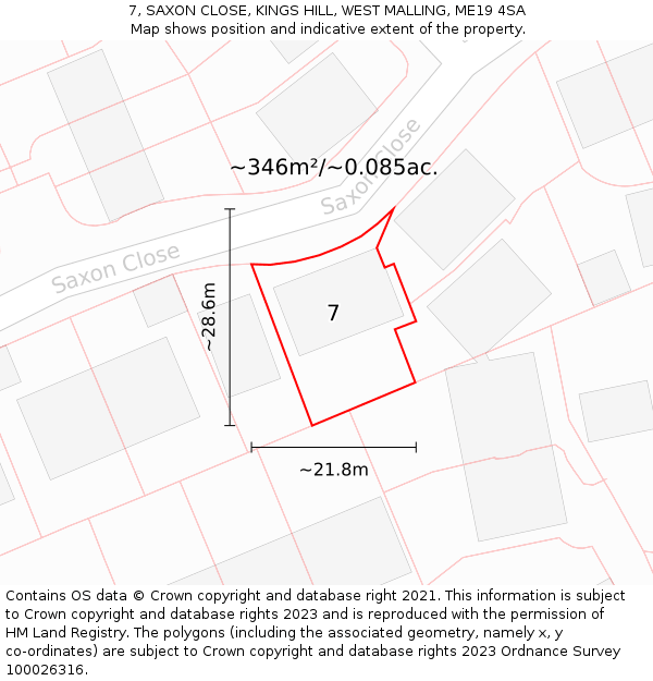 7, SAXON CLOSE, KINGS HILL, WEST MALLING, ME19 4SA: Plot and title map