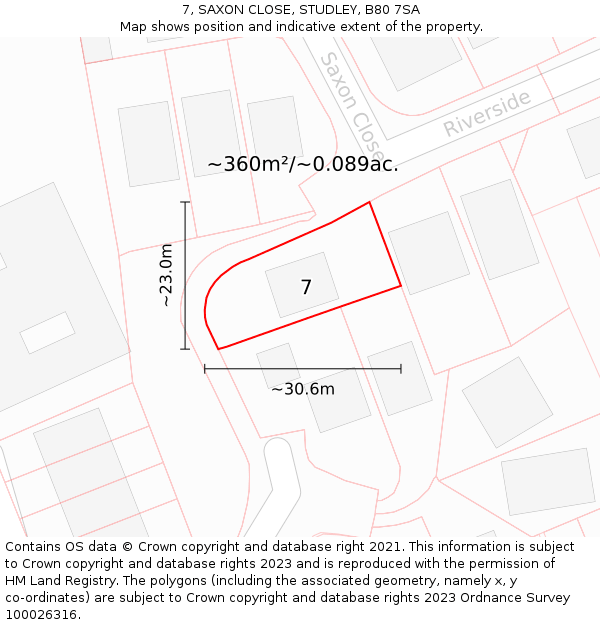 7, SAXON CLOSE, STUDLEY, B80 7SA: Plot and title map