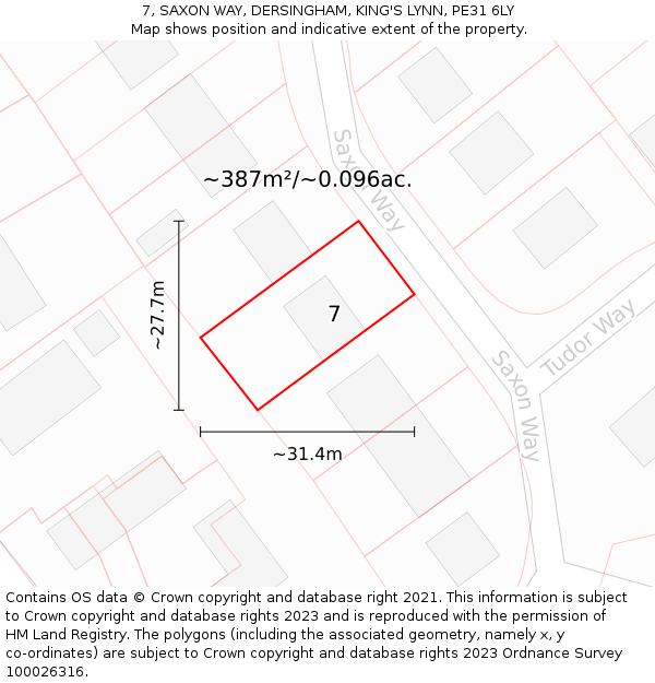 7, SAXON WAY, DERSINGHAM, KING'S LYNN, PE31 6LY: Plot and title map