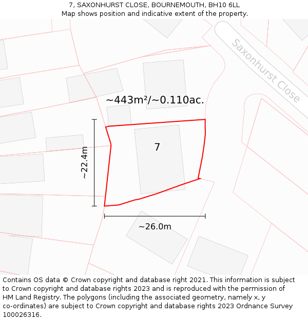 7, SAXONHURST CLOSE, BOURNEMOUTH, BH10 6LL: Plot and title map