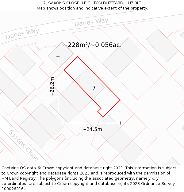 7, SAXONS CLOSE, LEIGHTON BUZZARD, LU7 3LT: Plot and title map