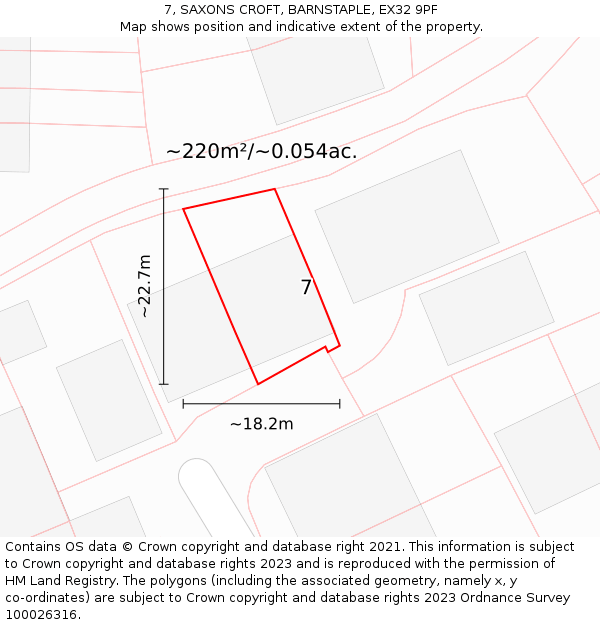 7, SAXONS CROFT, BARNSTAPLE, EX32 9PF: Plot and title map