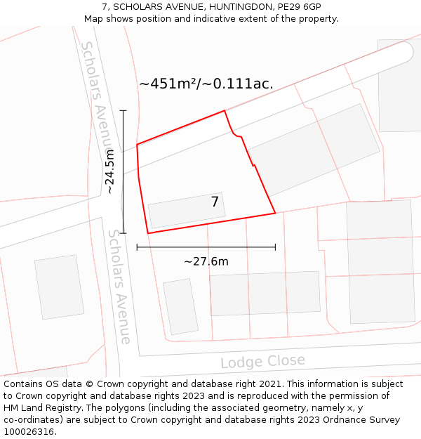 7, SCHOLARS AVENUE, HUNTINGDON, PE29 6GP: Plot and title map