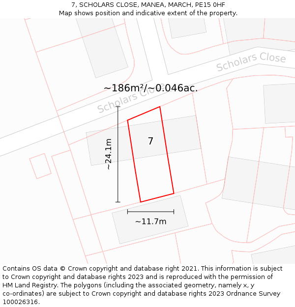 7, SCHOLARS CLOSE, MANEA, MARCH, PE15 0HF: Plot and title map