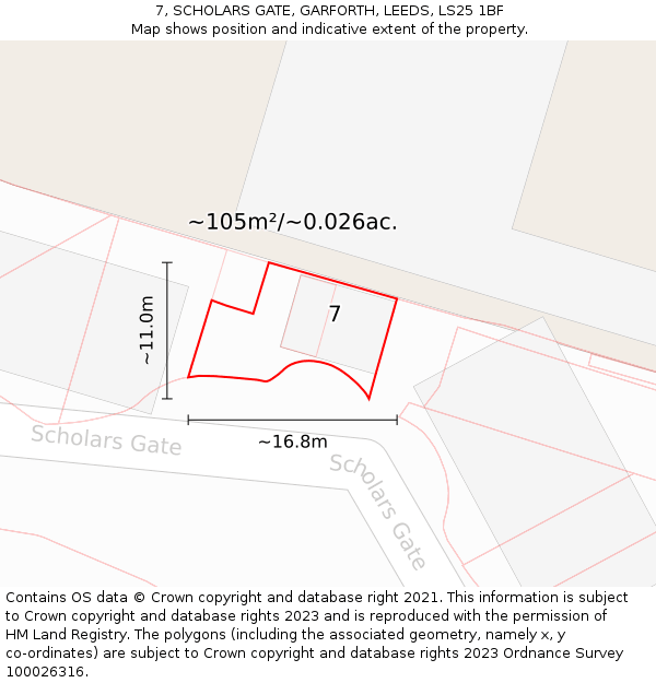 7, SCHOLARS GATE, GARFORTH, LEEDS, LS25 1BF: Plot and title map