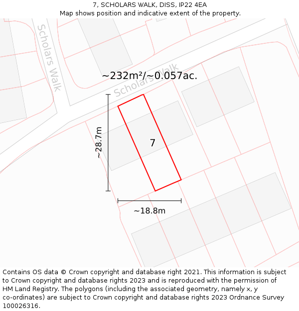 7, SCHOLARS WALK, DISS, IP22 4EA: Plot and title map