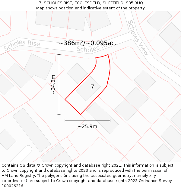 7, SCHOLES RISE, ECCLESFIELD, SHEFFIELD, S35 9UQ: Plot and title map