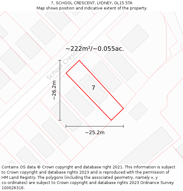 7, SCHOOL CRESCENT, LYDNEY, GL15 5TA: Plot and title map