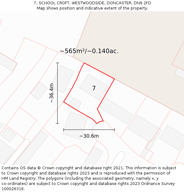 7, SCHOOL CROFT, WESTWOODSIDE, DONCASTER, DN9 2FD: Plot and title map