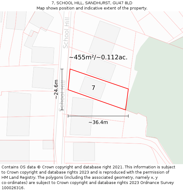 7, SCHOOL HILL, SANDHURST, GU47 8LD: Plot and title map
