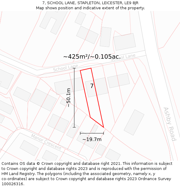 7, SCHOOL LANE, STAPLETON, LEICESTER, LE9 8JR: Plot and title map