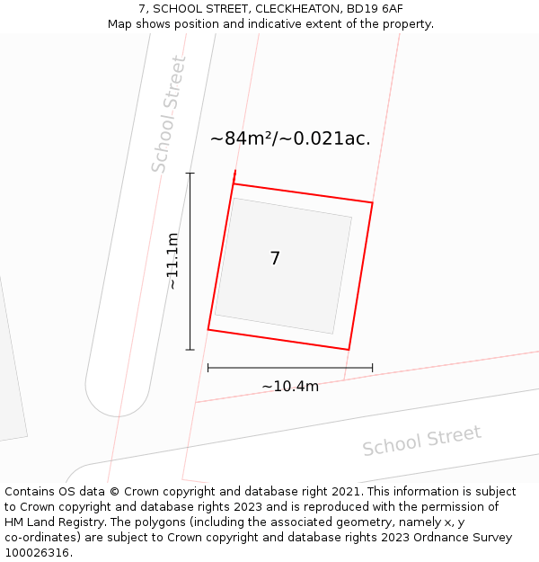 7, SCHOOL STREET, CLECKHEATON, BD19 6AF: Plot and title map