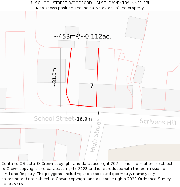 7, SCHOOL STREET, WOODFORD HALSE, DAVENTRY, NN11 3RL: Plot and title map