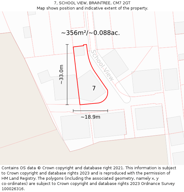 7, SCHOOL VIEW, BRAINTREE, CM7 2GT: Plot and title map