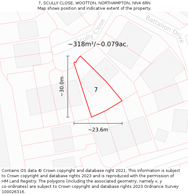 7, SCULLY CLOSE, WOOTTON, NORTHAMPTON, NN4 6RN: Plot and title map