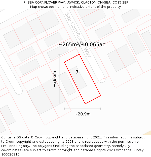 7, SEA CORNFLOWER WAY, JAYWICK, CLACTON-ON-SEA, CO15 2EF: Plot and title map
