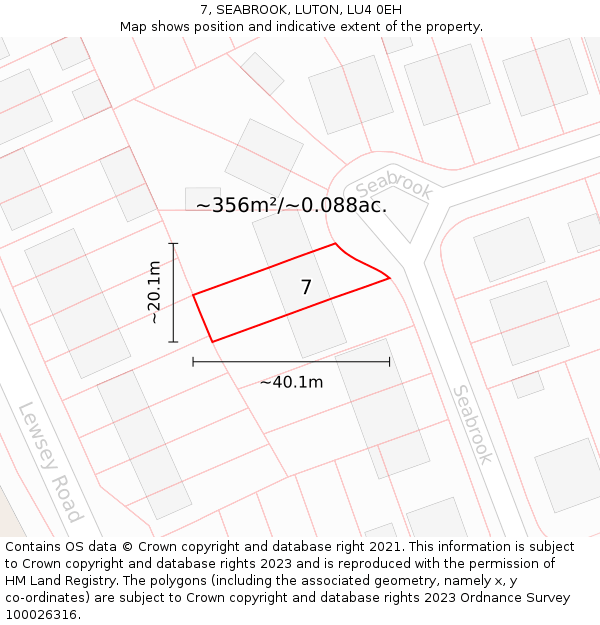 7, SEABROOK, LUTON, LU4 0EH: Plot and title map