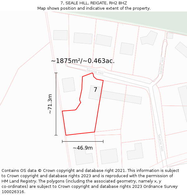 7, SEALE HILL, REIGATE, RH2 8HZ: Plot and title map