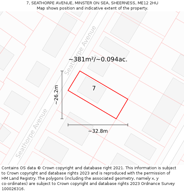 7, SEATHORPE AVENUE, MINSTER ON SEA, SHEERNESS, ME12 2HU: Plot and title map