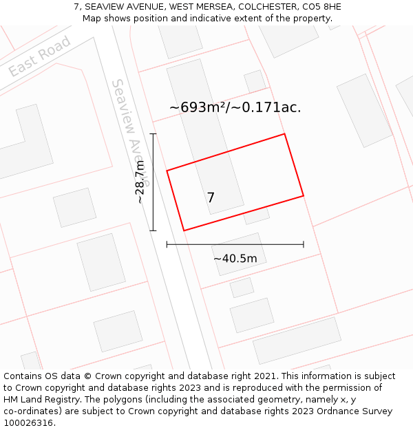 7, SEAVIEW AVENUE, WEST MERSEA, COLCHESTER, CO5 8HE: Plot and title map