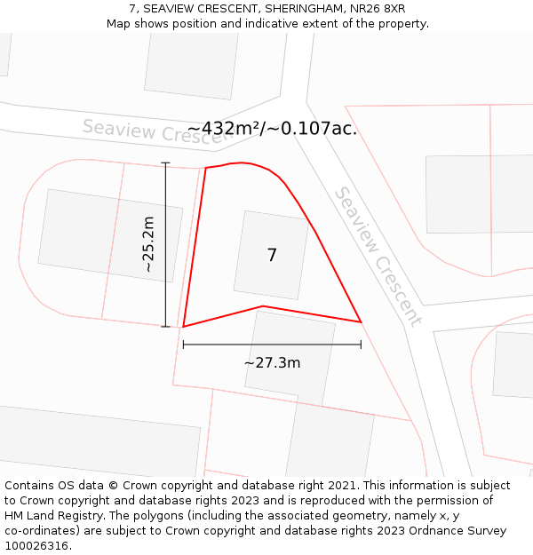 7, SEAVIEW CRESCENT, SHERINGHAM, NR26 8XR: Plot and title map