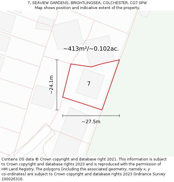 7, SEAVIEW GARDENS, BRIGHTLINGSEA, COLCHESTER, CO7 0PW: Plot and title map