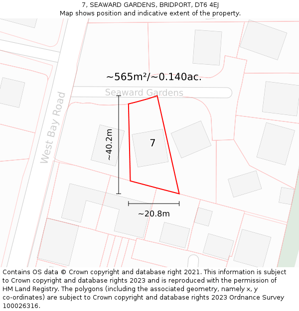 7, SEAWARD GARDENS, BRIDPORT, DT6 4EJ: Plot and title map