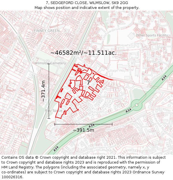 7, SEDGEFORD CLOSE, WILMSLOW, SK9 2GG: Plot and title map