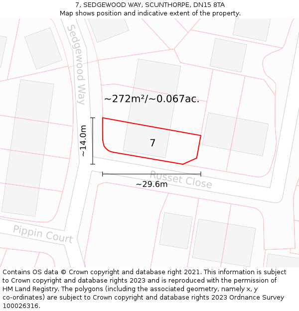 7, SEDGEWOOD WAY, SCUNTHORPE, DN15 8TA: Plot and title map