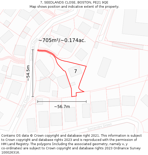 7, SEEDLANDS CLOSE, BOSTON, PE21 9QE: Plot and title map