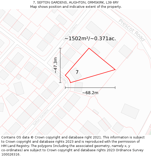 7, SEFTON GARDENS, AUGHTON, ORMSKIRK, L39 6RY: Plot and title map