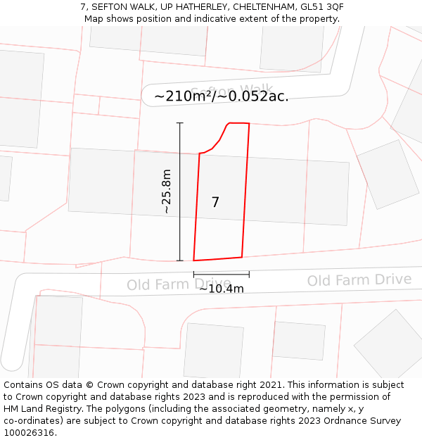 7, SEFTON WALK, UP HATHERLEY, CHELTENHAM, GL51 3QF: Plot and title map