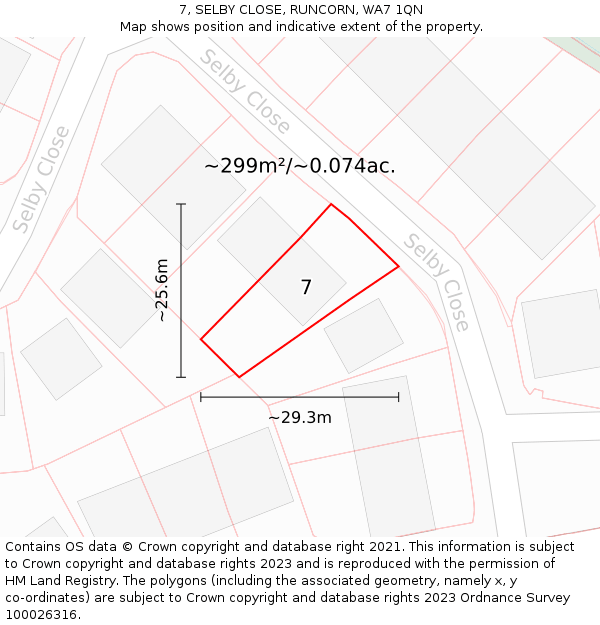 7, SELBY CLOSE, RUNCORN, WA7 1QN: Plot and title map