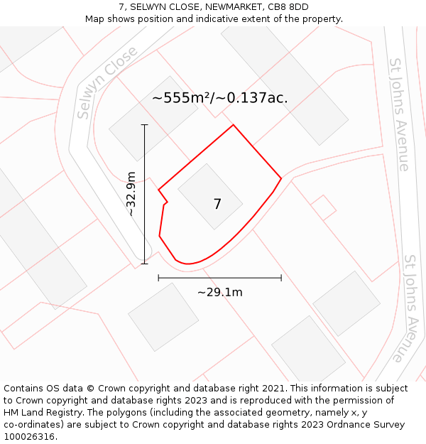 7, SELWYN CLOSE, NEWMARKET, CB8 8DD: Plot and title map