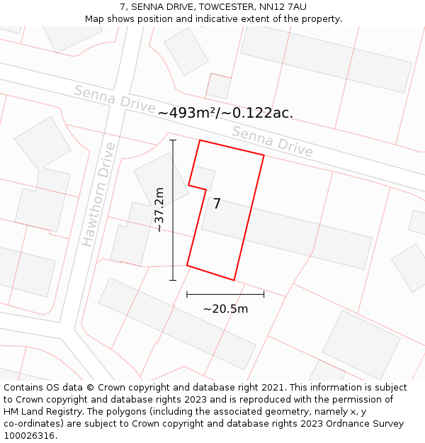 7, SENNA DRIVE, TOWCESTER, NN12 7AU: Plot and title map